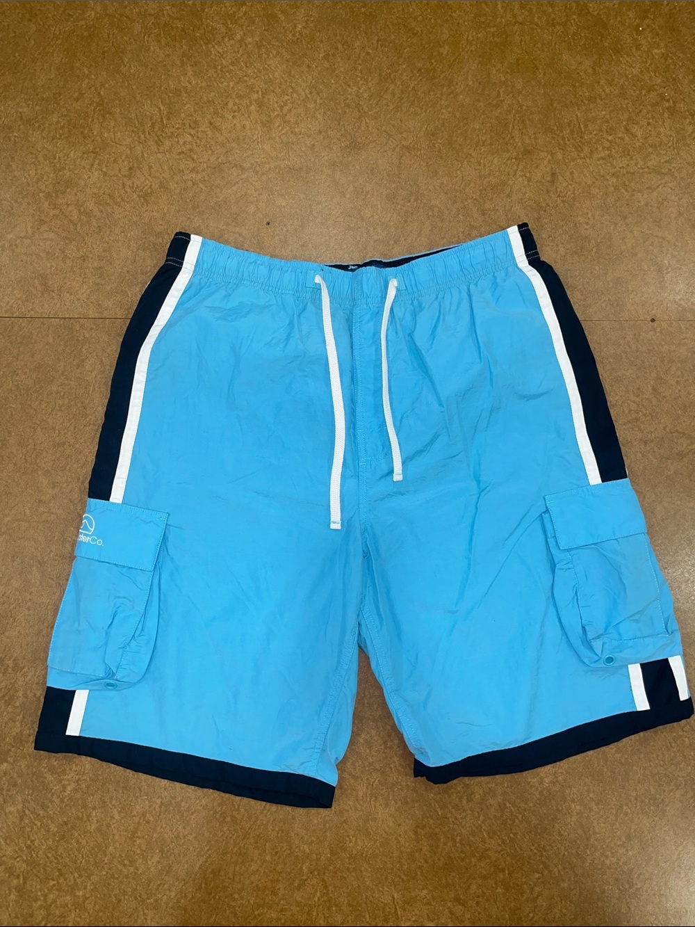 NWT • Hollister Men's Navy Swim Board Shorts with Light Blue Trim • Size Large